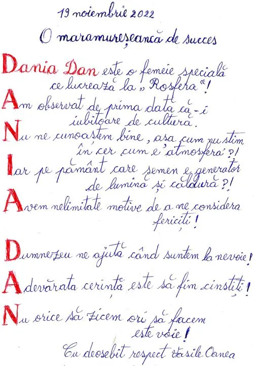 Acrostih DANIA DAN, de Vasile Oanea